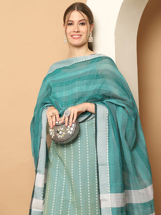 Green Dobby Kurta with pallazos dupatta set