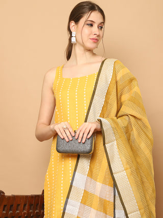 Yellow Dobby Kurta with pallazos dupatta set