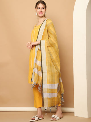 Yellow Dobby Kurta with pallazos dupatta set