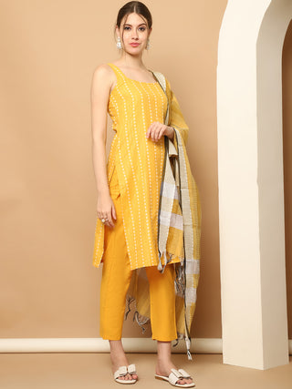 Yellow Dobby Kurta with pallazos dupatta set