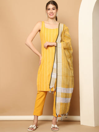 Yellow Dobby Kurta with pallazos dupatta set