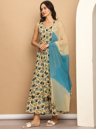 Printed flared kurta pallazos dupatta set