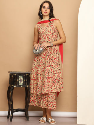 Printed flared kurta pallazos dupatta set