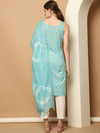 Blue printedKurta with pallazos dupatta set