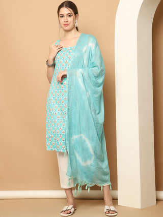 Blue printedKurta with pallazos dupatta set