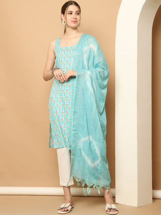 Blue printedKurta with pallazos dupatta set