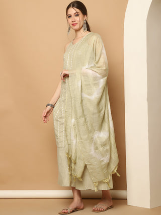 Dobby Green Kurta with Palazzos & With Dupatta