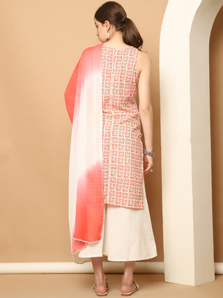 Printed Red Rayon Kurta with Palazzos & With Dupatta