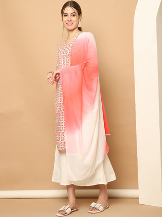 Printed Red Rayon Kurta with Palazzos & With Dupatta