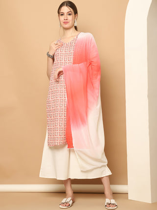 Printed Red Rayon Kurta with Palazzos & With Dupatta