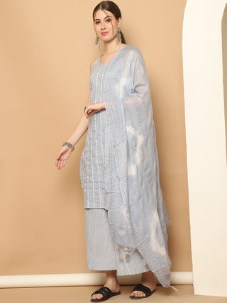 Dobby Blue Kurta with Palazzos & With Dupatta