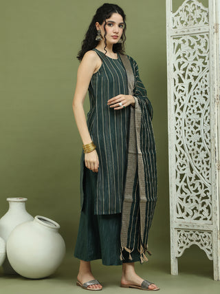 Woven Design straight Kurta Palazzo With Dupatta