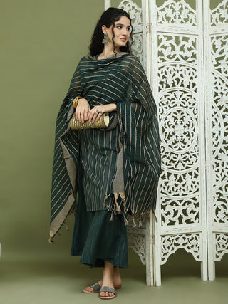 Woven Design straight Kurta Palazzo With Dupatta