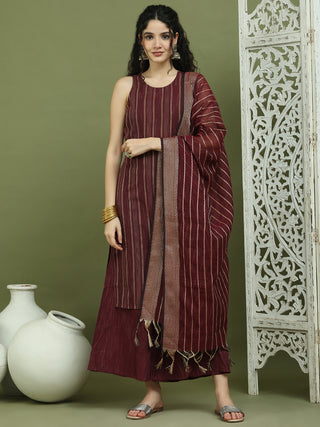 Woven Design straight Kurta Palazzo With Dupatta