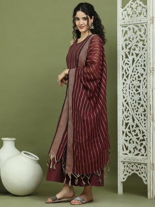 Woven Design straight Kurta Palazzo With Dupatta