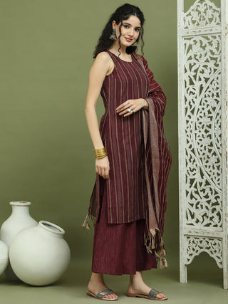 Woven Design straight Kurta Palazzo With Dupatta