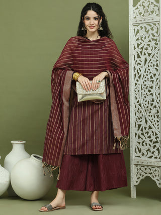 Woven Design straight Kurta Palazzo With Dupatta