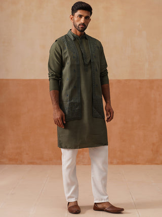 Men's Embroidered Waistcoat and Kurta Pyjama.