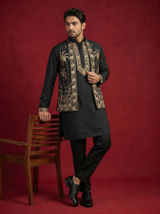 Men's Embroidered Waistcoat and Kurta Pyjama