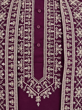 Cotton Blend Embroidered Waistcoat Kurta Pyjama Set
