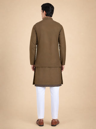 Embroidered Waistcoat & Solid Kurta Pyjama For Men