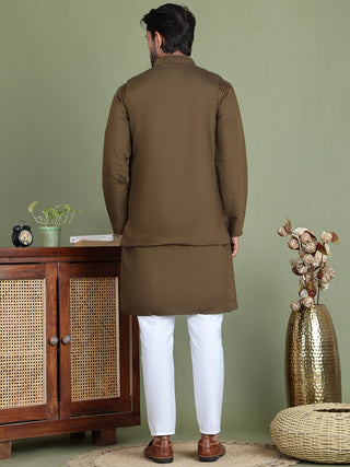 Embroidered Waistcoat & Solid Kurta Pyjama For Men