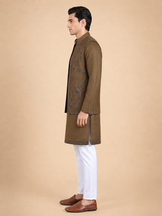 Embroidered Waistcoat & Solid Kurta Pyjama For Men