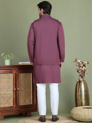 Embroidered Waistcoat & Solid Kurta Pyjama For Men