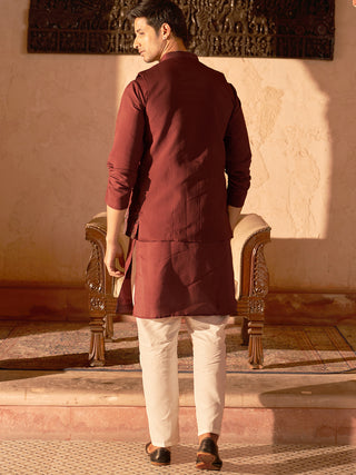 Embroidered Waistcoat & Solid Kurta Pyjama For Men