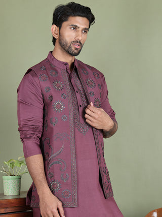 Embroidered Waistcoat & Solid Kurta Pyjama For Men