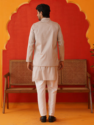 Embroidered Waistcoat & Solid Kurta Pyjama For Men