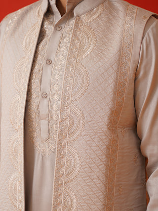 Embroidered Waistcoat & Solid Kurta Pyjama For Men