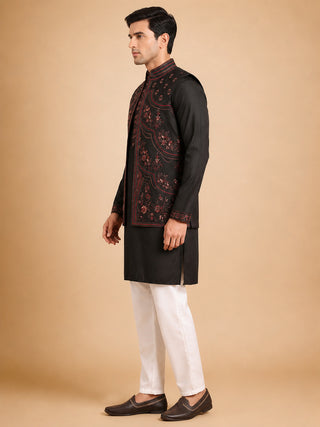 Embroidered Waistcoat and Kurta Pyjama For Men