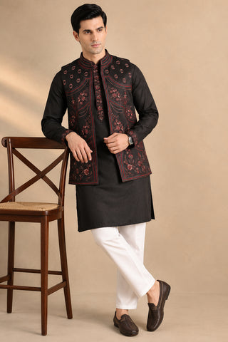 Embroidered Waistcoat and Kurta Pyjama For Men