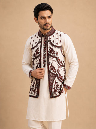 Embroidered Waistcoat and Kurta Pyjama For Men