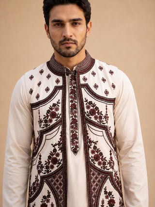 Embroidered Waistcoat and Kurta Pyjama For Men