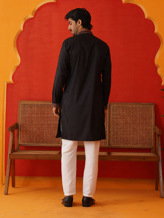 Embroidered Waistcoat & Solid Kurta Pyjama For Men