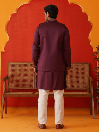 Embroidered Waistcoat & Solid Kurta Pyjama For Men