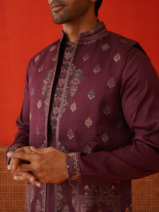 Embroidered Waistcoat & Solid Kurta Pyjama For Men