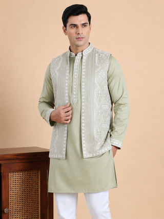 Embroidered Waistcoat and Kurta Pyjama For Men