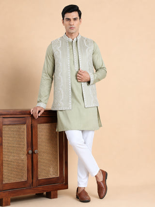 Embroidered Waistcoat and Kurta Pyjama For Men