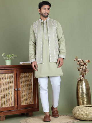 Embroidered Waistcoat and Kurta Pyjama For Men