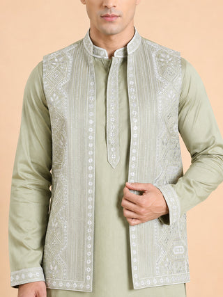 Embroidered Waistcoat and Kurta Pyjama For Men