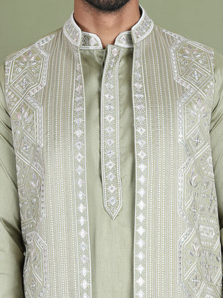 Embroidered Waistcoat and Kurta Pyjama For Men