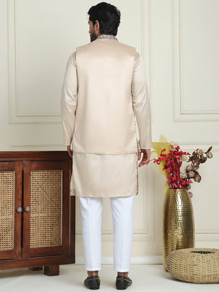 Embroidered Waistcoat & Solid Kurta Pyjama For Men