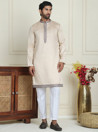 Embroidered Waistcoat & Solid Kurta Pyjama For Men