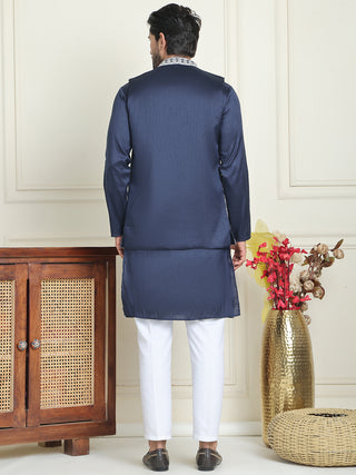 Embroidered Waistcoat & Solid Kurta Pyjama For Men