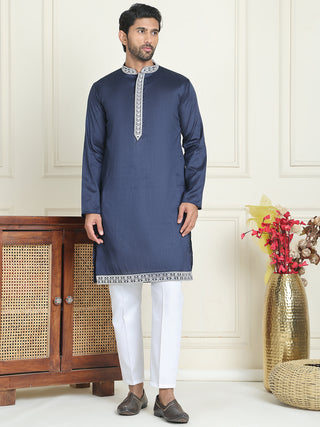 Embroidered Waistcoat & Solid Kurta Pyjama For Men