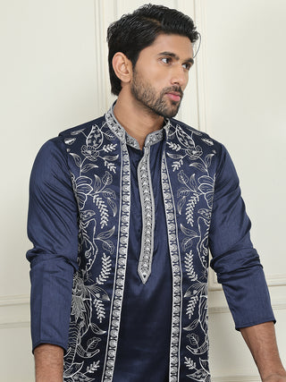 Embroidered Waistcoat & Solid Kurta Pyjama For Men