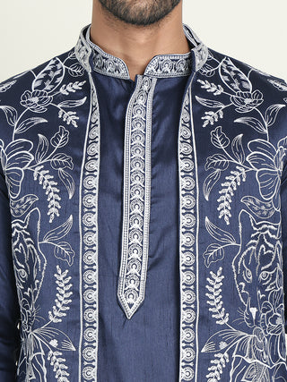 Embroidered Waistcoat & Solid Kurta Pyjama For Men